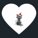 Christmas Cat Tuxedo black cat xmas lights kitty c Heart Sticker<br><div class="desc">Christmas Cat Tuxedo black cat xmas lights kitty cute</div>