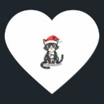 Christmas Cat Tuxedo black cat xmas lights kitty c Heart Sticker<br><div class="desc">Christmas Cat Tuxedo black cat xmas lights kitty cute (6)</div>