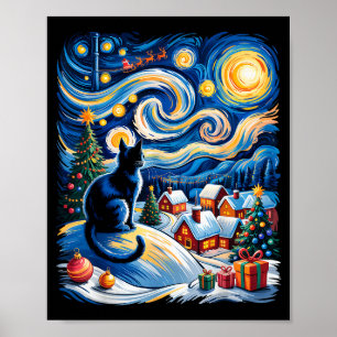 Christmas Cat Van Gogh Starry Night Xmas Cat Kitte Poster