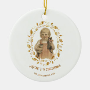 Christmas Cat Vintage Ceramic Ornament