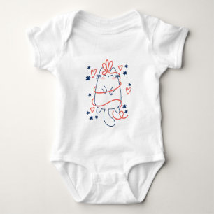 Christmas Cat with Hearts, Snowflakes Baby Bodysuit