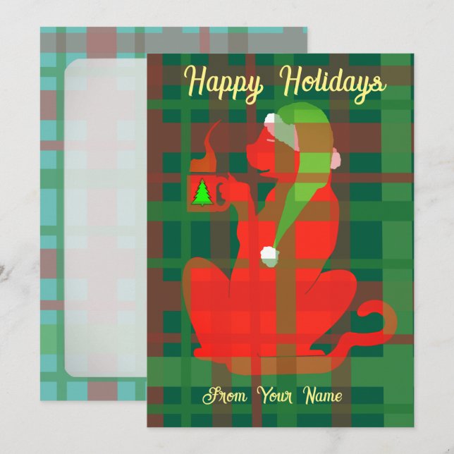 Christmas Cat with Mug, Red, personalize it Invitation (Front/Back)
