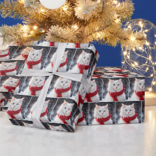 Christmas Cat With Red Scarf Wrapping Paper