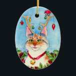 Christmas Cat with reindeer antlers ornament<br><div class="desc">This cute kitty is right into Christmas.  Jolly fun!  This image is available on greeting cards,  postage stamps and other products in my Zazzle store.</div>