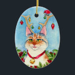 Christmas Cat with reindeer antlers ornament<br><div class="desc">This cute kitty is right into Christmas.  Jolly fun!  This image is available on greeting cards,  postage stamps and other products in my Zazzle store.</div>