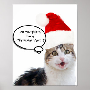 CHRISTMAS CAT WITH SANTA CLAUS HAT POSTER