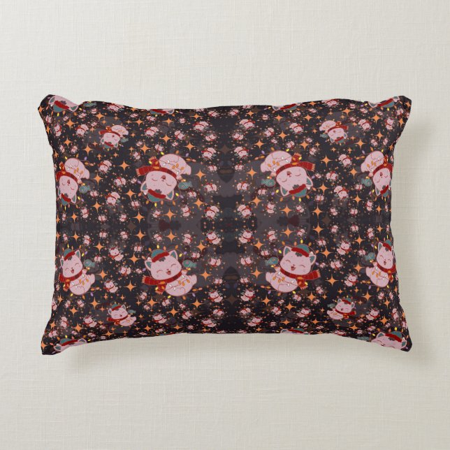 Christmas Cat With Santa Hat Accent Pillow (Front)