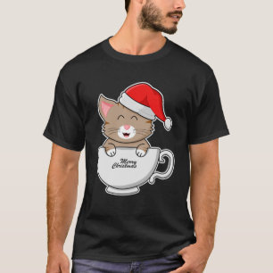 Christmas Cat With Santa Hat In A Cup Merry Christ T-Shirt