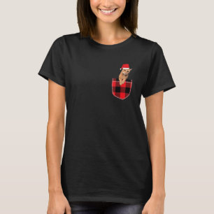 Christmas Cat With Santa Hat In Pocket T-Shirt