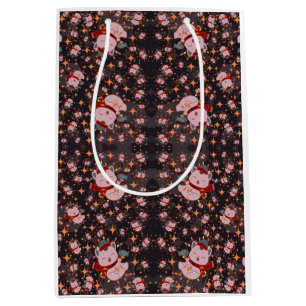 Christmas Cat With Santa Hat Medium Gift Bag