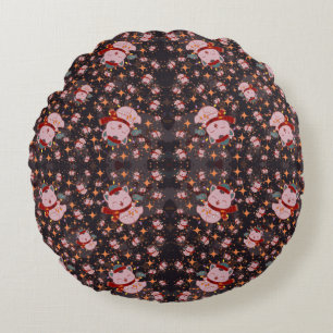 Christmas Cat With Santa Hat Round Pillow