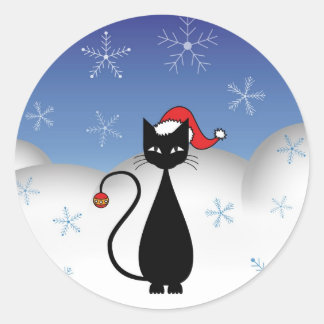 Christmas Cat with Snowflakes Classic Round Sticker