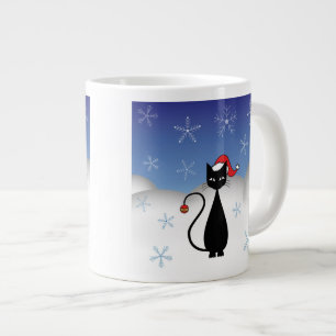 Christmas Cat with Snowflakes Large Coffee Mug