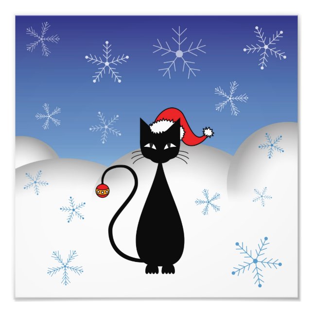 Christmas Cat with Snowflakes Photo Print (Front)