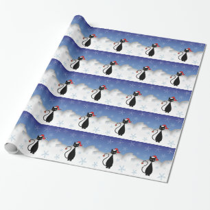Christmas Cat with Snowflakes Wrapping Paper