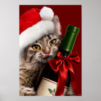 Christmas Cat With Wine Bottle