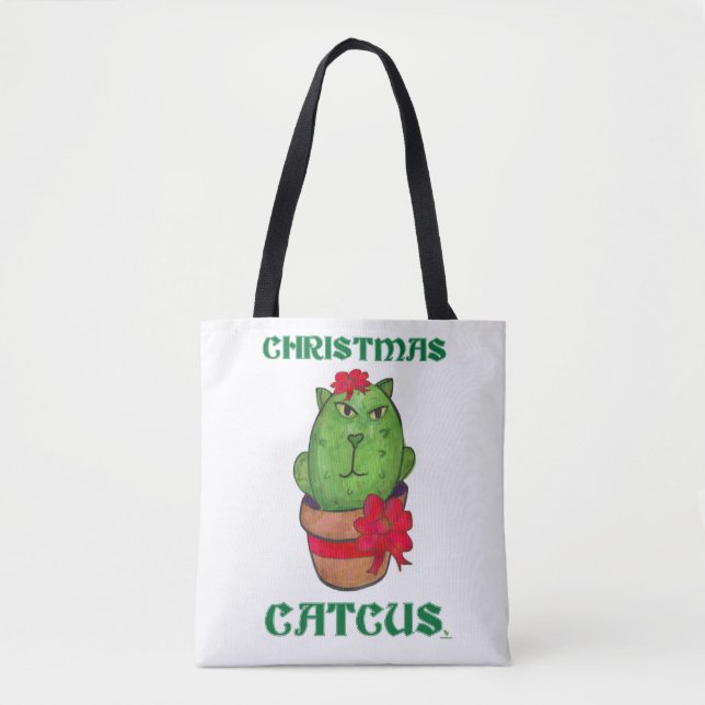 Christmas Catcus Holiday Cactus Cartoon Fun Tote Bag (Front)
