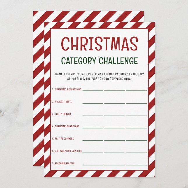 Christmas Category Word Game | Festive Party Games (Front/Back)