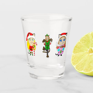 Christmas Catgirls  Shot Glass