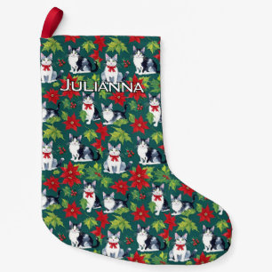 Christmas Cats And Poinsettias Small Christmas Stocking