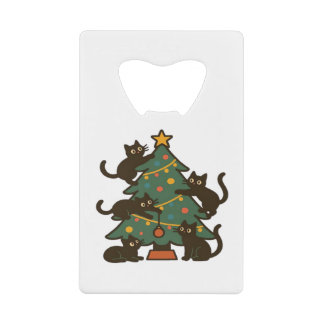 Christmas Cats Around The Tree Holiday Classic Credit Card Bottle Opener