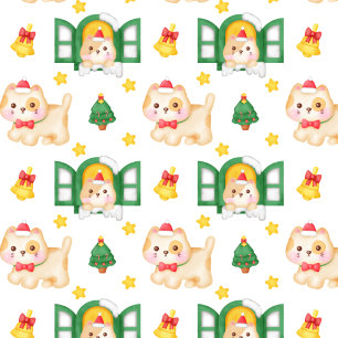 Christmas Cats At The Window On White Wrapping Paper