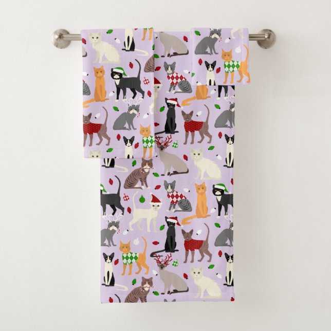 Christmas Cats Bath Towel Set (Insitu)