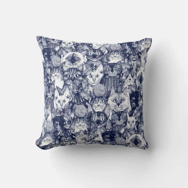 Christmas cats blue throw pillow (Front)