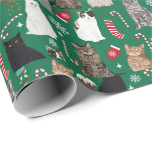 Christmas cats cat lady pattern wrapping paper