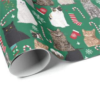 Christmas cats cat lady pattern wrapping paper