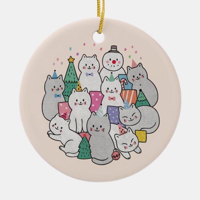 Christmas Cats Ceramic Ornament (Front)