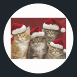 Christmas cats classic round sticker<br><div class="desc">so funny cats in hats</div>