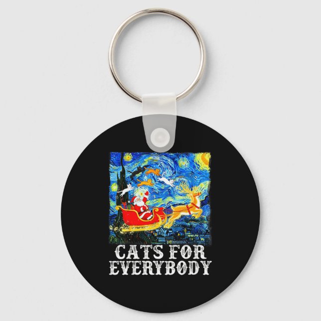 Christmas Cats For Everybody Funny Santa Starry Ni Keychain (Front)