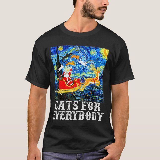 Christmas Cats For Everybody Funny Santa Starry Ni T-Shirt (Front)