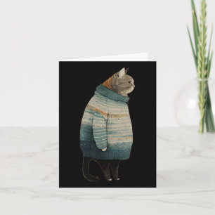 Christmas Cats Fun Kitten Pet Fat Grey Cat In Card