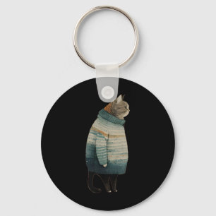 Christmas Cats Fun Kitten Pet Fat Grey Cat in Keychain