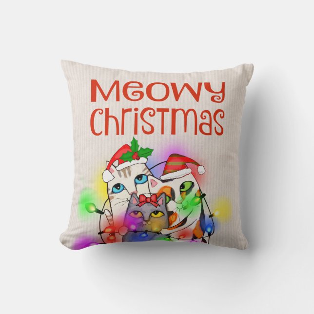 Christmas Cats Funny Holiday Throw Pillow (Front)