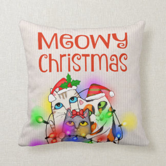 Christmas Cats Funny Holiday Throw Pillow