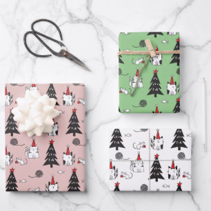 Christmas Cats Funny Pattern Wrapping Paper Sheet