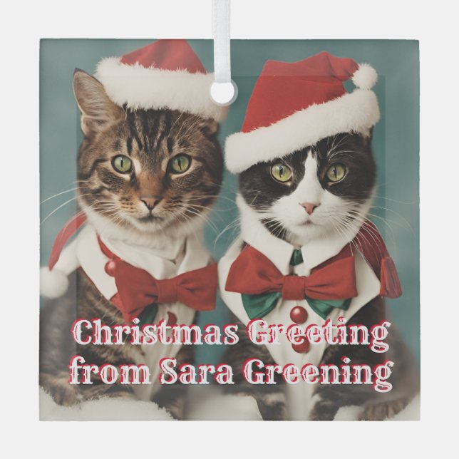 Christmas Cats Glass personalised Cute Kittens Ornament (Front)