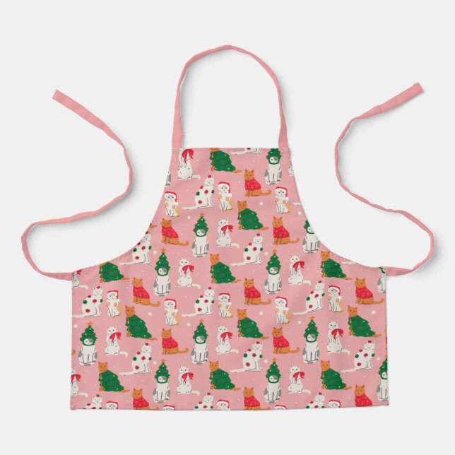 Christmas Cats in Festive Attire Pattern Apron (Front)