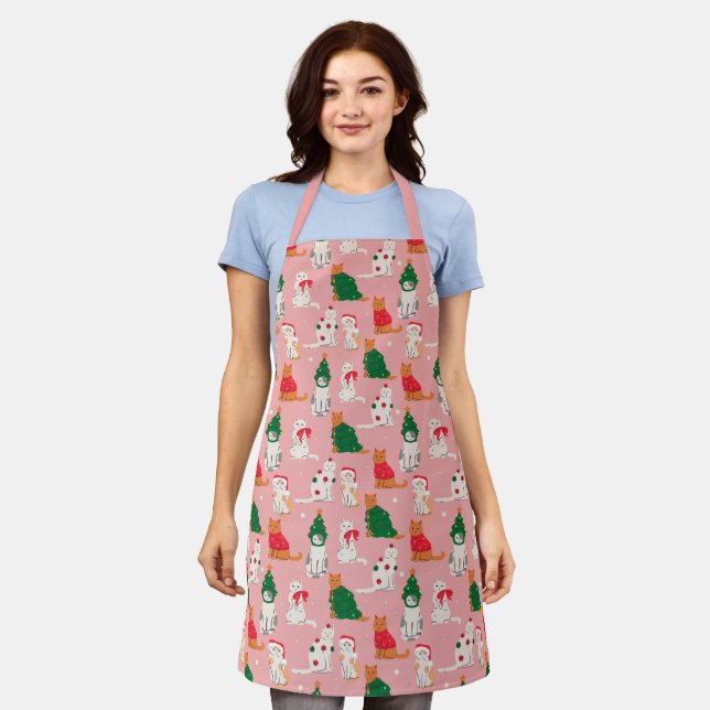 Christmas Cats in Festive Attire Pattern Apron (Worn)