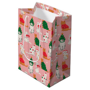 Christmas Cats in Festive Attire Pattern Medium Gift Bag