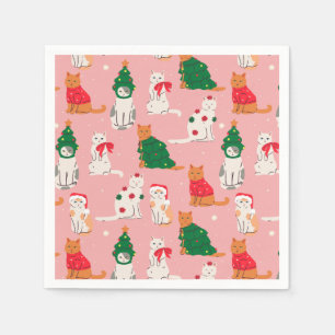 Christmas Cats in Festive Attire Pattern Napkin