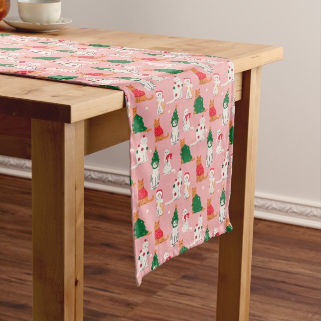 Christmas Cats in Festive Attire Pattern Short Table Runner (In Situ)