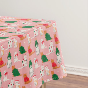 Christmas Cats in Festive Attire Pattern Tablecloth