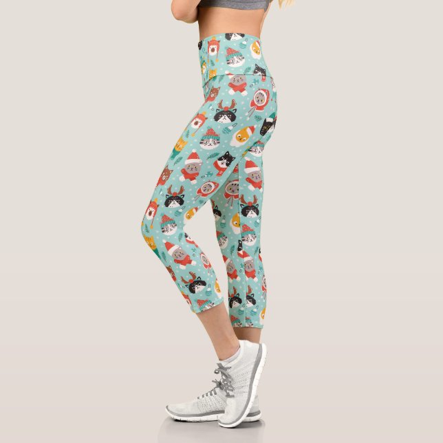 Christmas Cats in Holiday Sweaters Pattern Capri Leggings (Left)