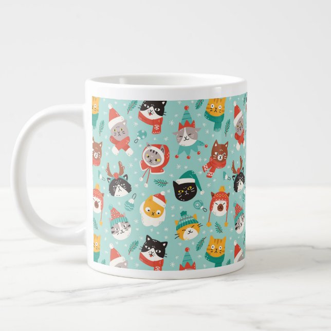 Christmas Cats in Holiday Sweaters Pattern Large Coffee Mug (Left)