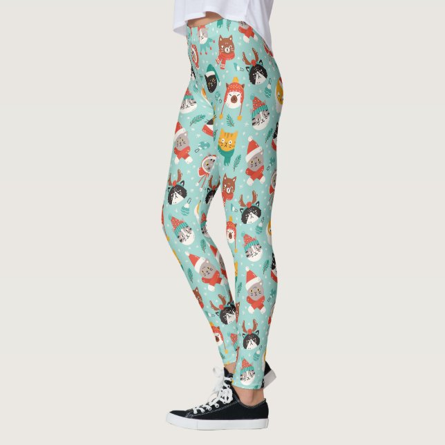 Christmas Cats in Holiday Sweaters Pattern Leggings (Left)