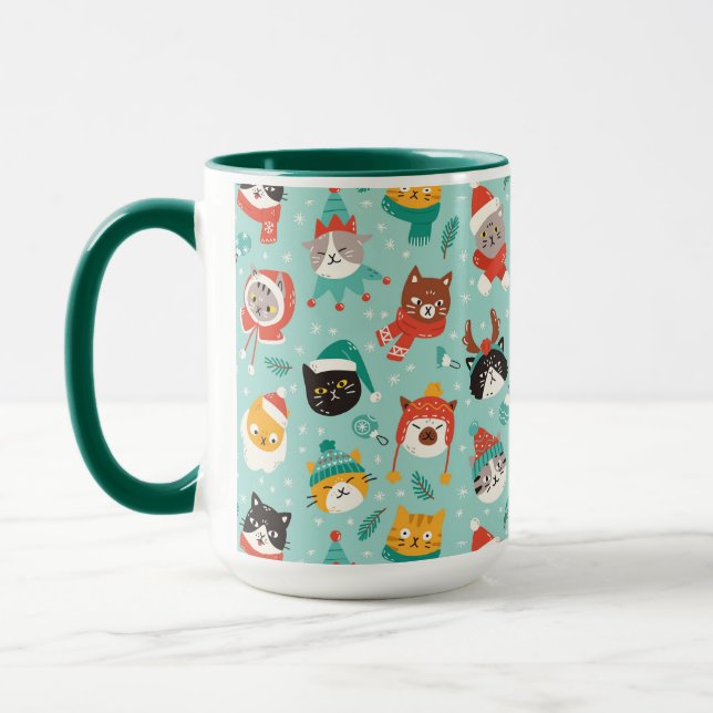 Christmas Cats in Holiday Sweaters Pattern Mug (Left)
